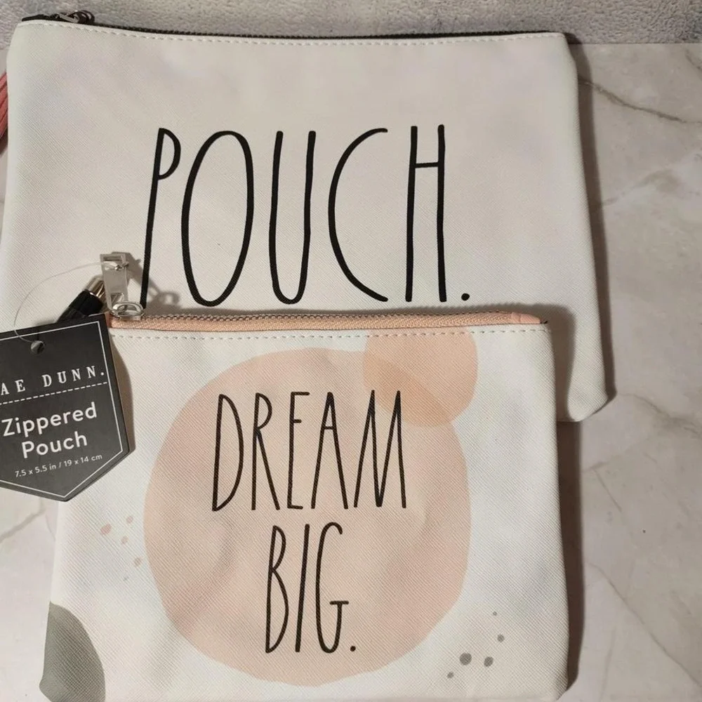 RAE DUNN zippered pouch lot of‎ 2 makeup stash treat pouches